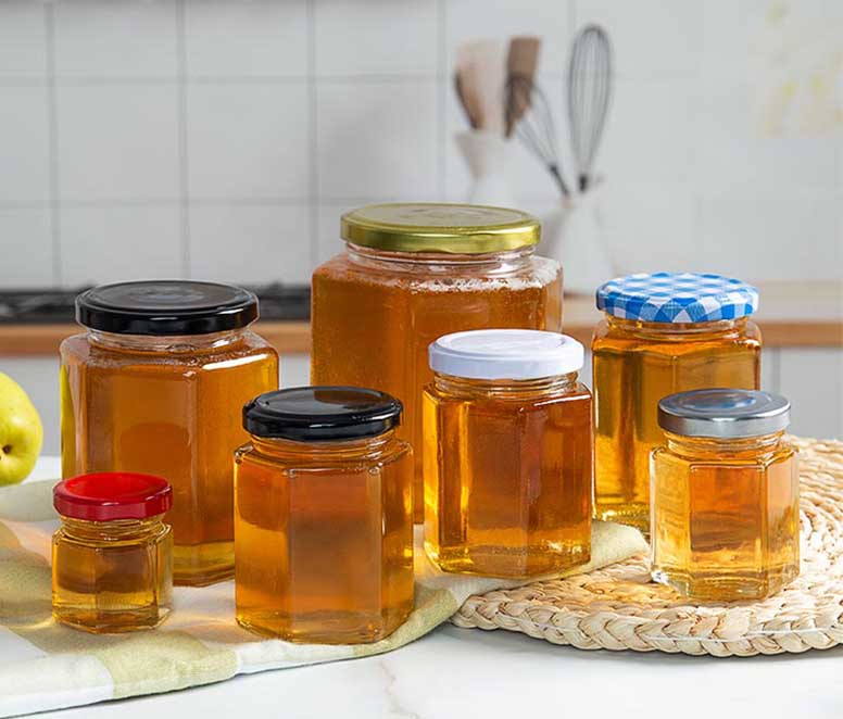 Hexagonal Glass Honey Container Canning Jars with TW Lug Lids