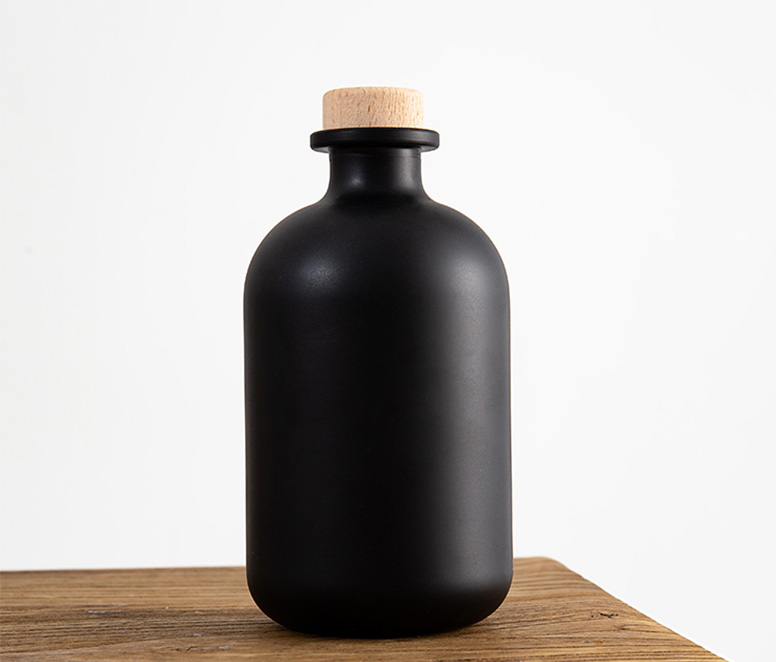 375ml 750ml Black Round Fruit Wine Glass Bottle with Cork Stopper