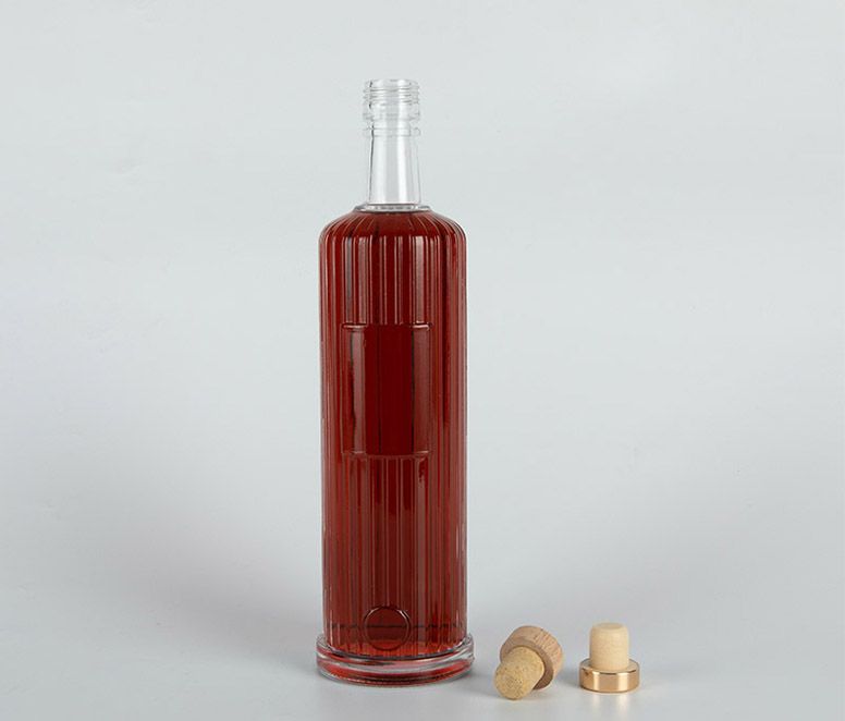 75cl Striped Tall Round Glass Liquor Bottle with Wooden Cork