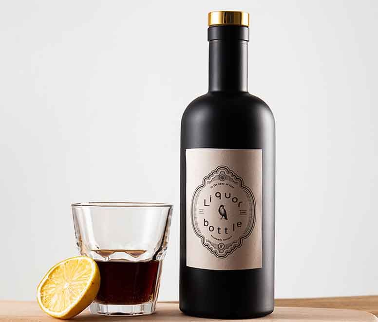 Matte Black 750ml Aspect Glass Liquor Bottle with Customized Label