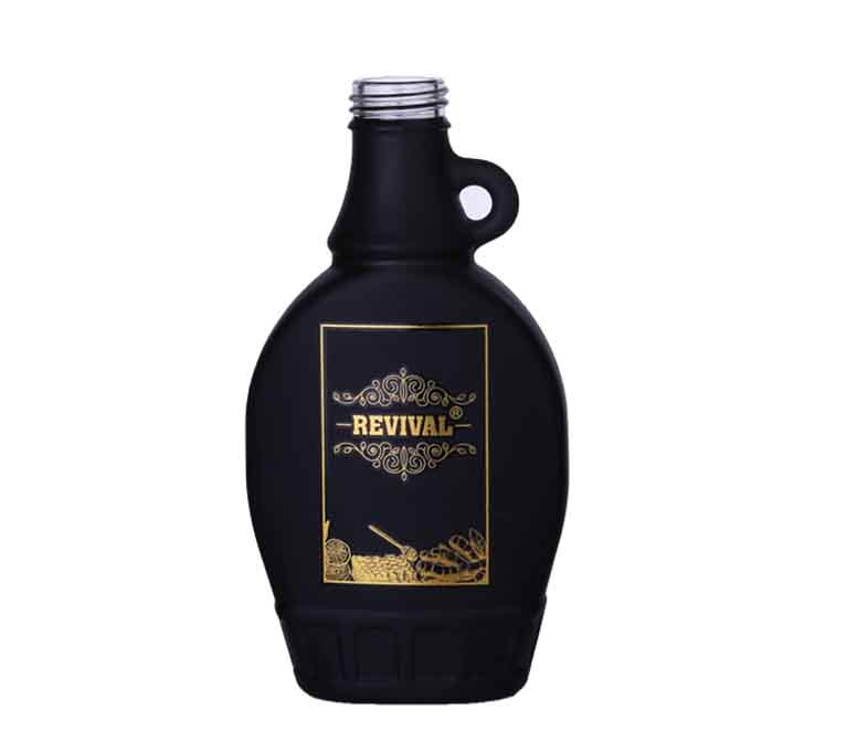 Black Customized 8 oz Flat Maple Syrup Glass Bottle with Handle