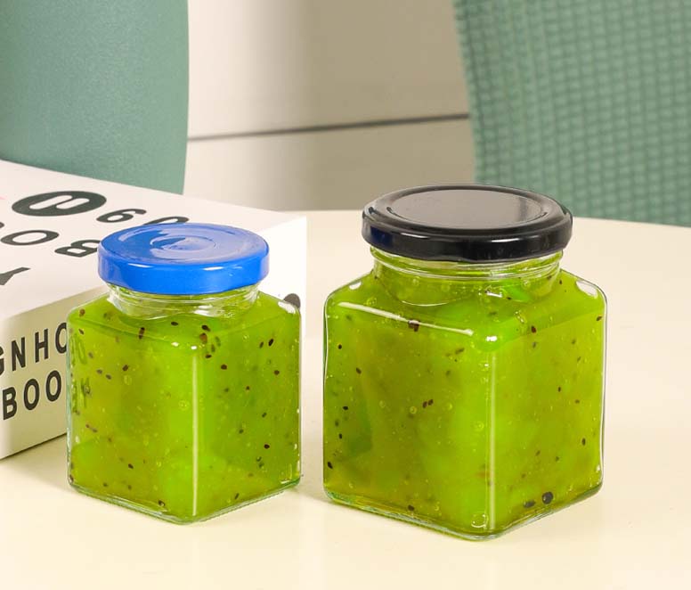 Airtight 120ml 200ml Square Kiwi Jam Glass Container with Lid