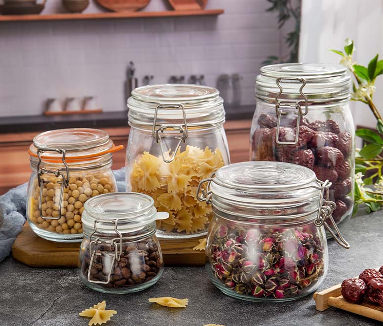 Airtight Dry Food Glass Storage Jars with Clamp Lids