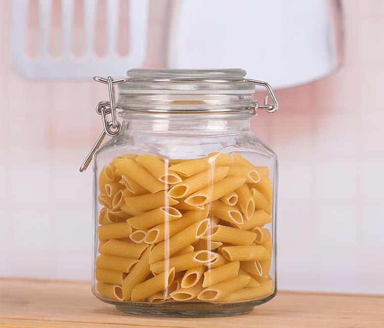 Clamp Top Square Clear Snacks Dry Fruit Glass Storage Container
