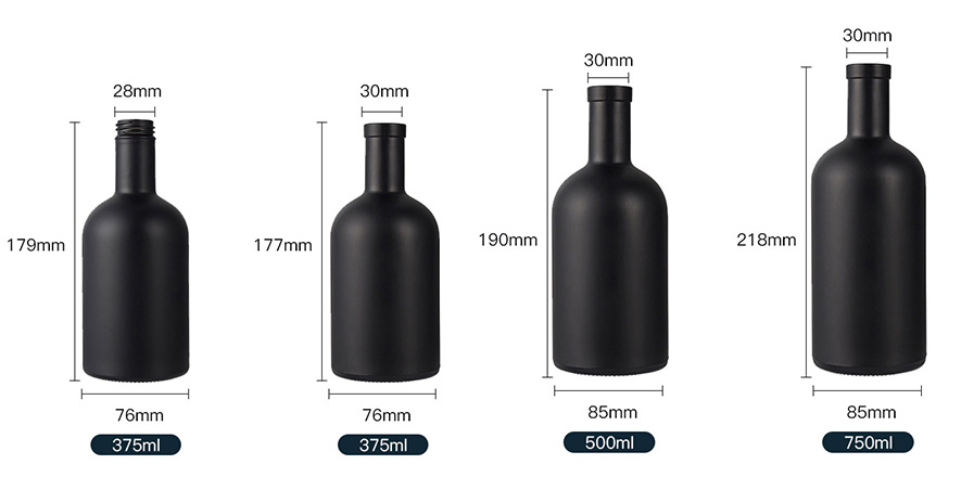 Frost Black Corked 500ml 750ml Nordic Glass Spirit Bottle