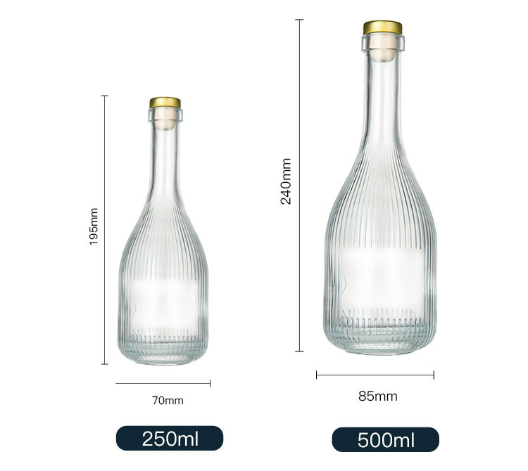 Fancy 250ml 500ml Long Neck Striped Fruit Wine Glass Bottle