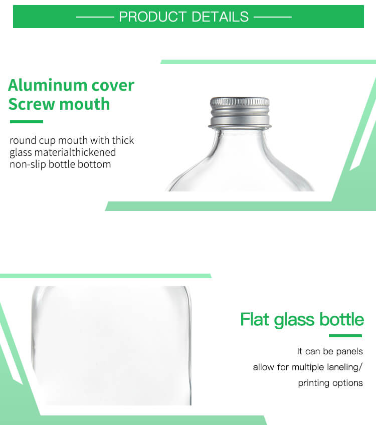 500ml Flat Flask Alcoholic Beverage Glass Bottle with Aluminium Cap