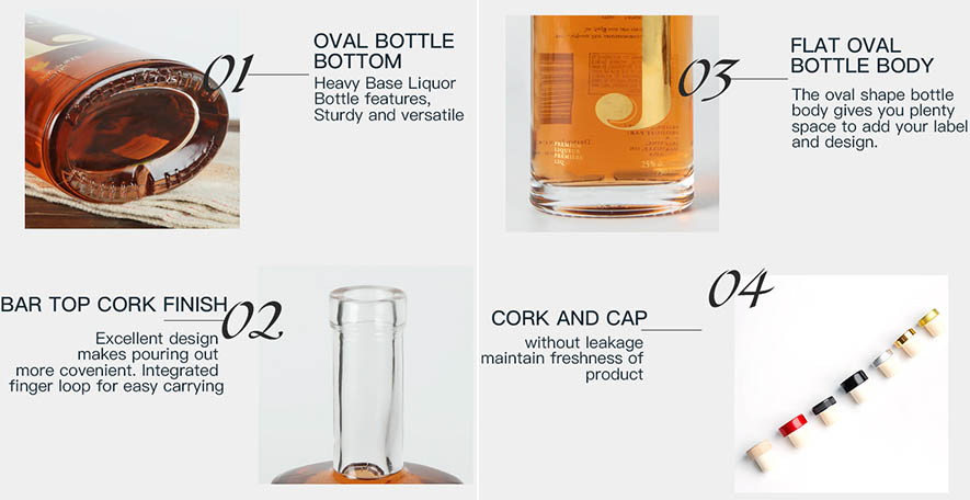 750ml Logo Printed Philadelphia Oval Spirits Bottle with Cork