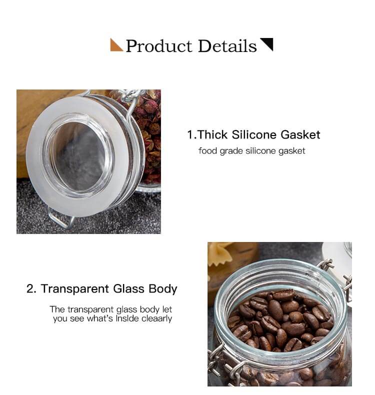 Airtight Dry Food Glass Storage Jars with Clamp Lids