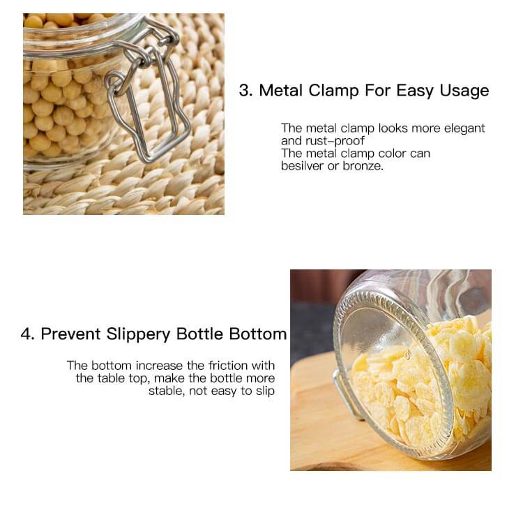 Airtight Dry Food Glass Storage Jars with Clamp Lids