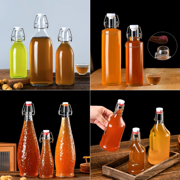 Beverage Flip Top Glass Bottles with EZ Cap