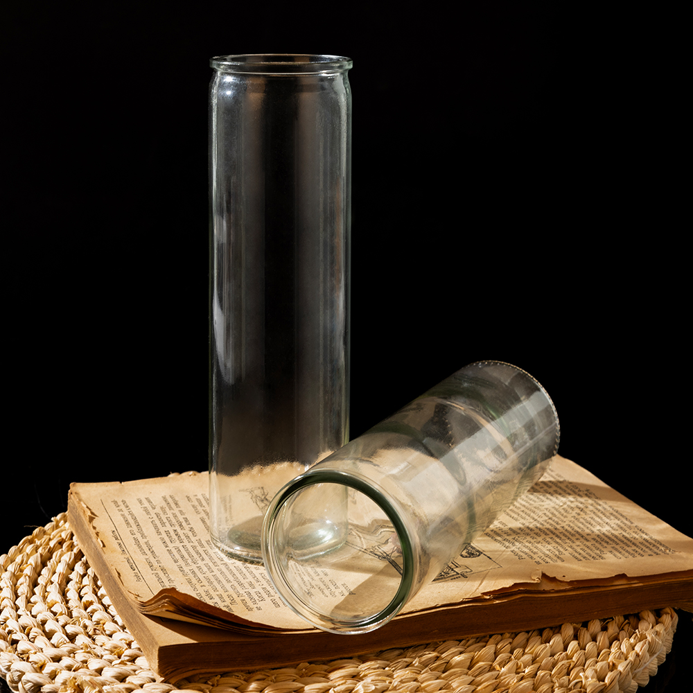 Religious Long-Stemmed Tall Cylinder Clear Glass Candle Jar