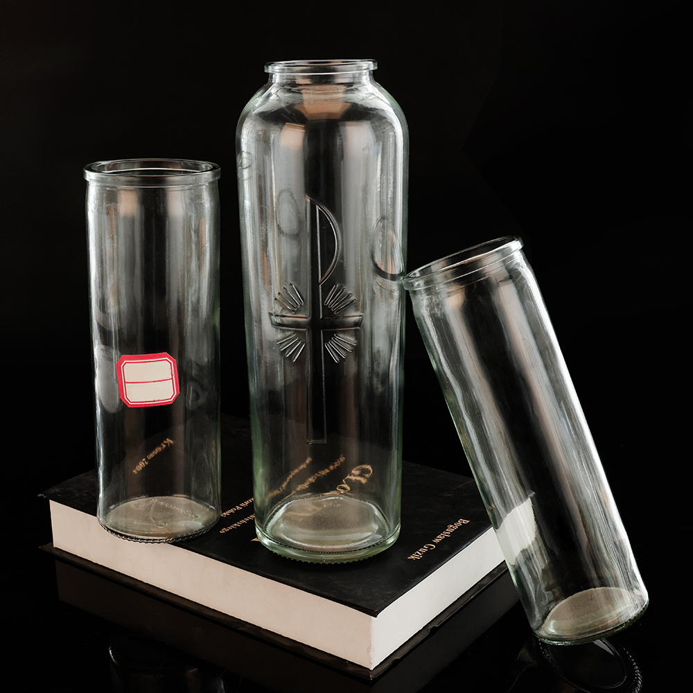 Religious Long-Stemmed Tall Cylinder Clear Glass Candle Jar