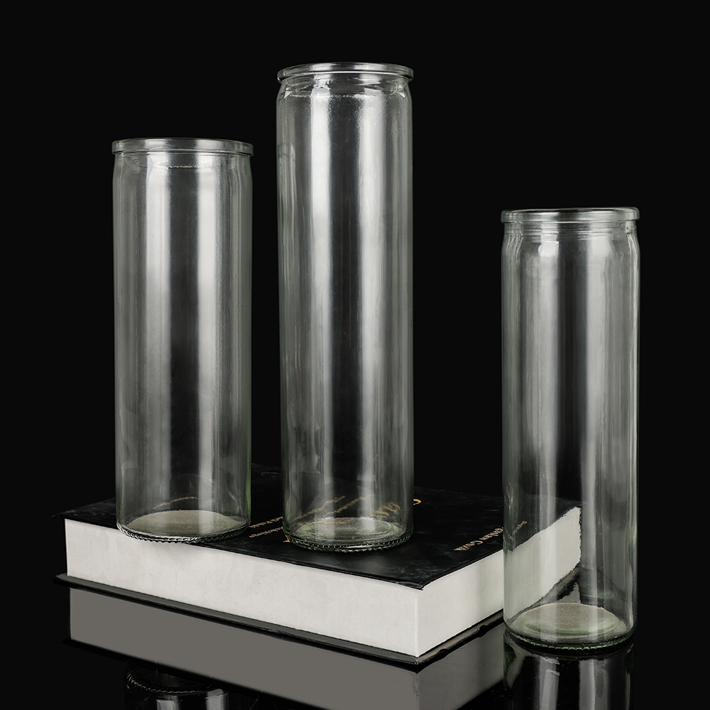 Religious Long-Stemmed Tall Cylinder Clear Glass Candle Jar