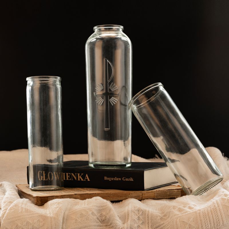 Religious Long-Stemmed Tall Cylinder Clear Glass Candle Jar