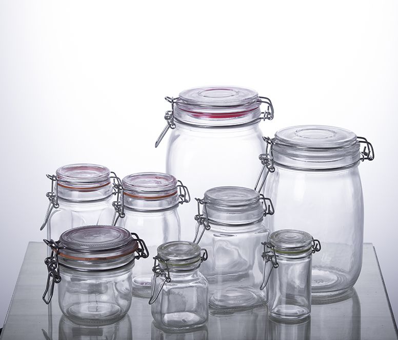 airtight glass storage jar with clip top lid